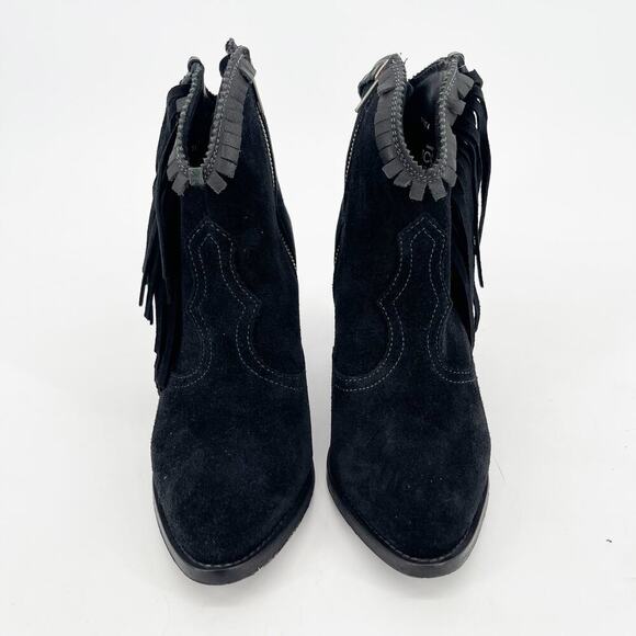 Lucchese Black Suede Sofia Whipstitch Fringe Western Cowgirl Ankle Boot size 7 - Picture 5 of 10